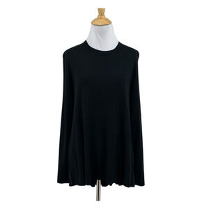 Lafayette 148 Top Womens M Black Pleated Swing Back Long Sleeve Tunic Blouses